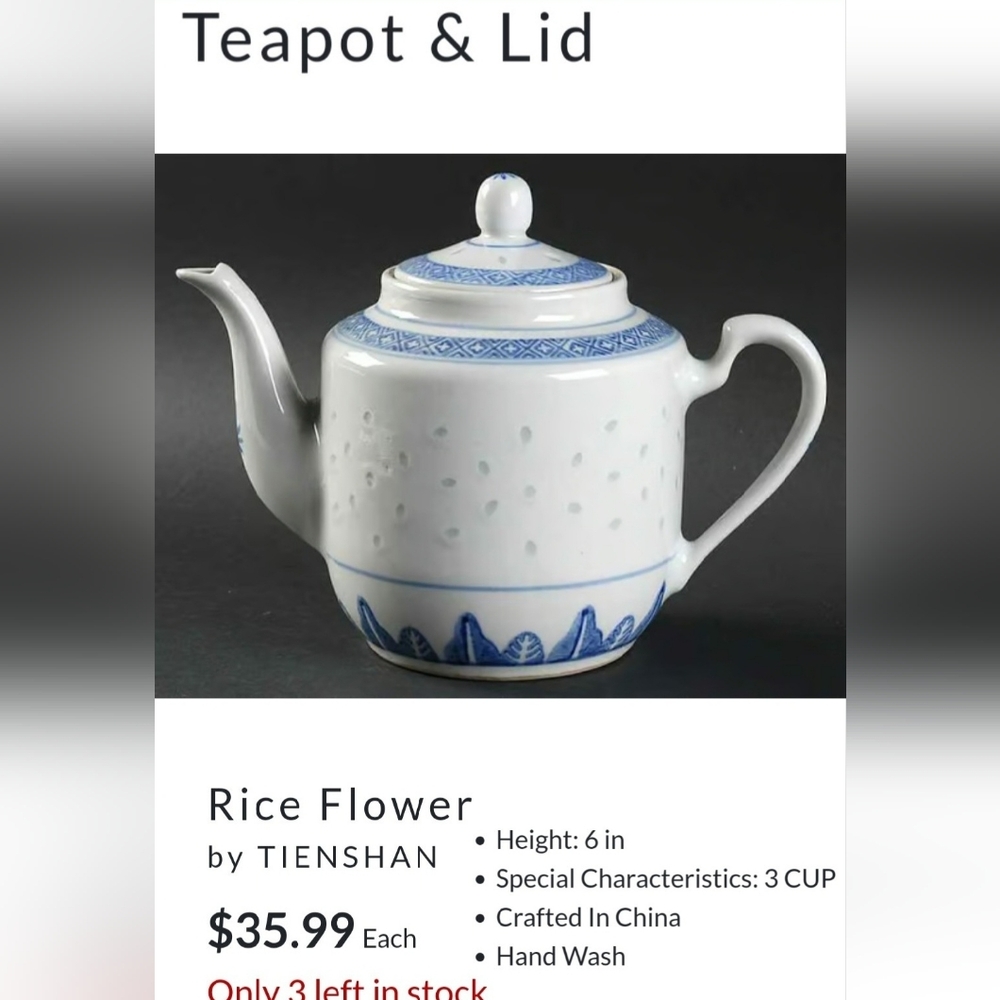 6" "Rice Flower" Blue White Asian Porcelain Teapot by Tienshan